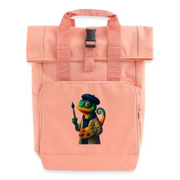 WPAP Stil Tiere - Chamäleon Kunstmaler Farbpalette - Rolltop Rucksack mit zwei Griffen - Chintzrosa - Vorne