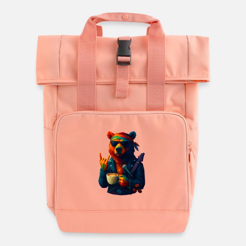 WPAP Style Animals - Grizzly Bear Guitariste & Bandeau - Sac à dos Roll Top à deux anses - rose liberty