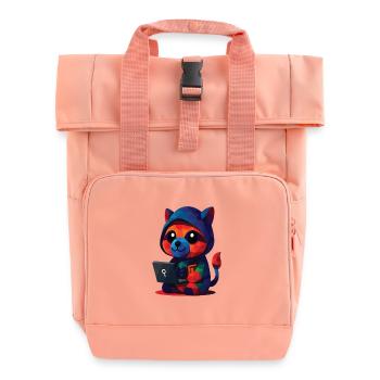 WPAP Polygon Kawaii Style Animals Baby Raccoon - Roll Top Backpack with Two Handles - chintz rose - Front