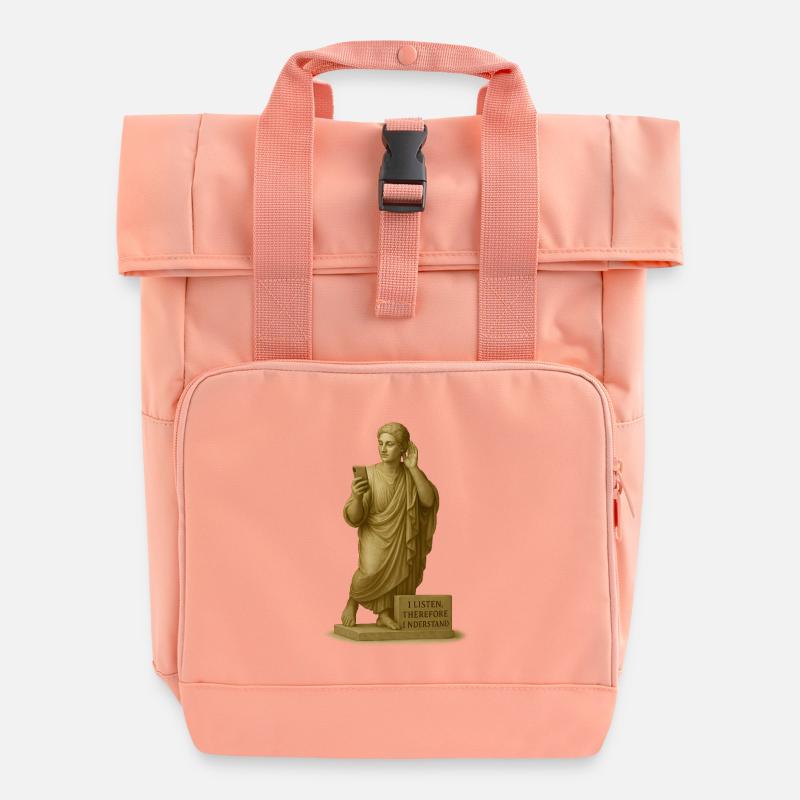 Antike Statue mit Smartphone und Zitat - Rolltop Rucksack mit zwei Griffen - Chintzrosa