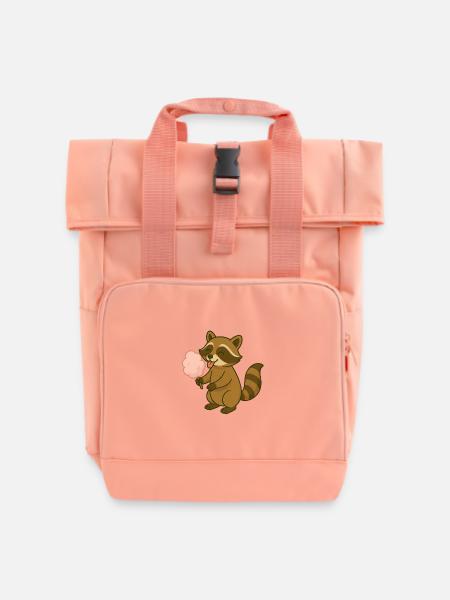Niedlicher Waschbär mit Zuckerwatte - Rolltop Rucksack mit zwei Griffen - Chintzrosa