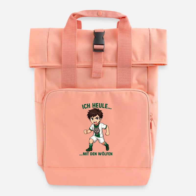 Fighting boy with wolf motif - Roll Top Backpack with Two Handles - chintz rose