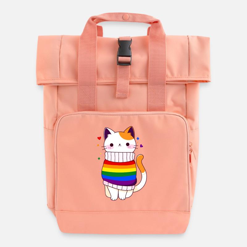 LGBTQ Rainbow Flag Cat Queer CSD Pride - Roll Top Backpack with Two Handles - chintz rose