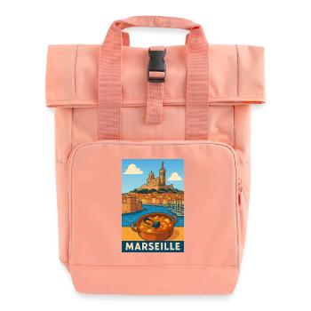 Marseille Cuisine in an Iconic Landscape - Roll Top Backpack with Two Handles - chintz rose - Front