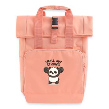 Little panda with weightlifting motif - Roll Top Backpack with Two Handles - chintz rose - Front