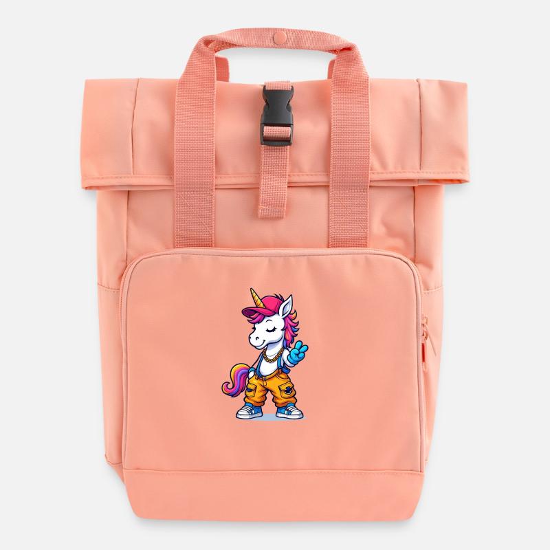 Künstlerischer Einhorn-Charme mit urbanem Stil - Rolltop Rucksack mit zwei Griffen - Chintzrosa