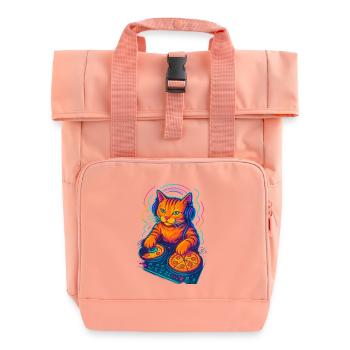 Neon DJ Katze Design - Rolltop Rucksack mit zwei Griffen - Chintzrosa - Vorne