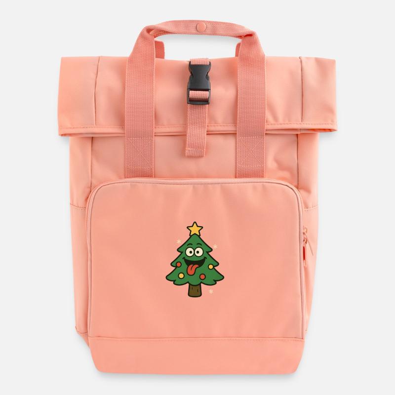 Funny Christmas tree with tongue - Roll Top Backpack with Two Handles - chintz rose