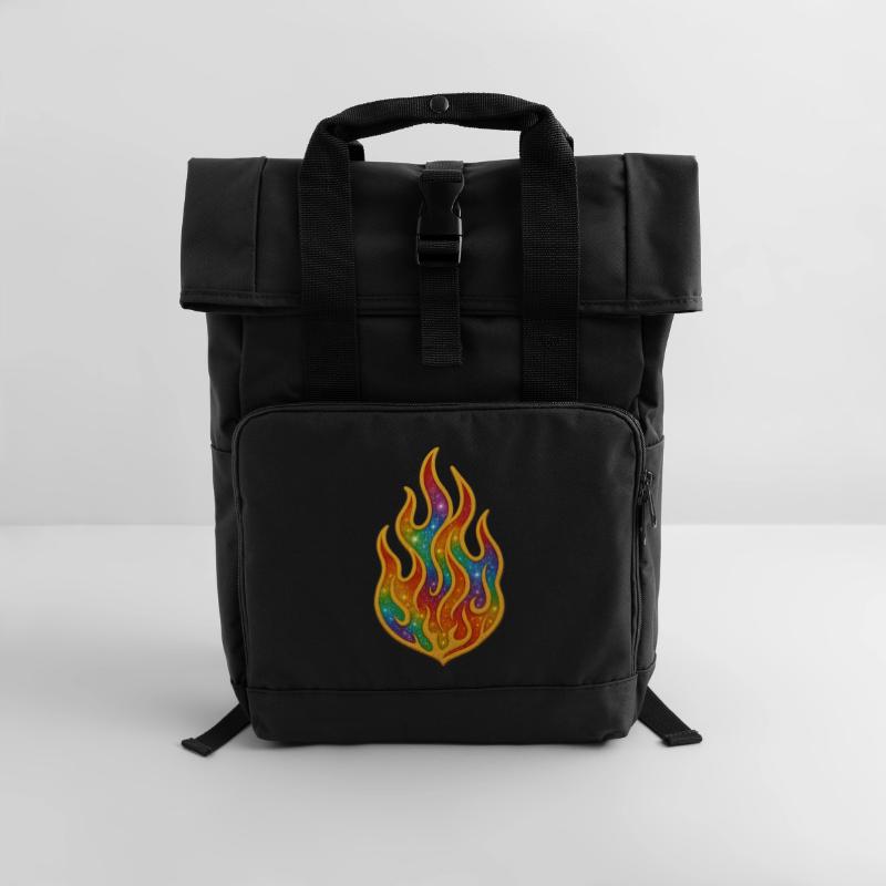 Rainbow Fire Patch Roll Top Backpack with Two Handles