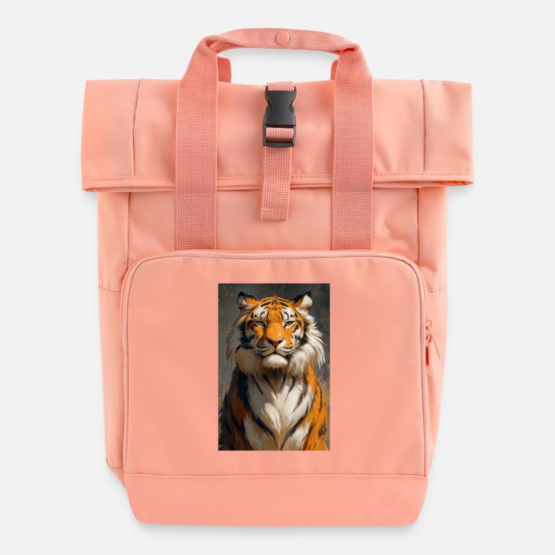 Illustration of a tiger - Roll Top Backpack with Two Handles - chintz rose