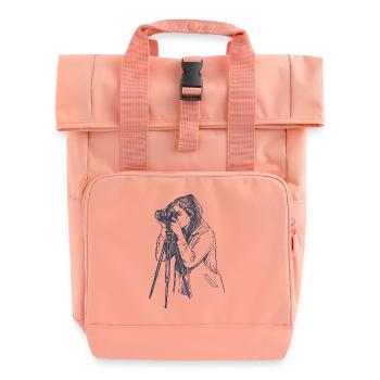 Female Photographer Line Art - Roll Top Backpack with Two Handles - chintz rose - Front