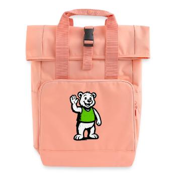 Maskottchen: Winken Bär im Grünen Shirt - Rolltop Rucksack mit zwei Griffen - Chintzrosa - Vorne