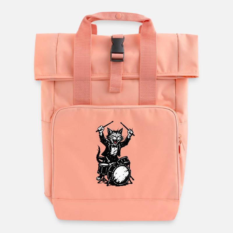 Katz im Anzug am Schlagzeug - Rolltop Rucksack mit zwei Griffen - Chintzrosa