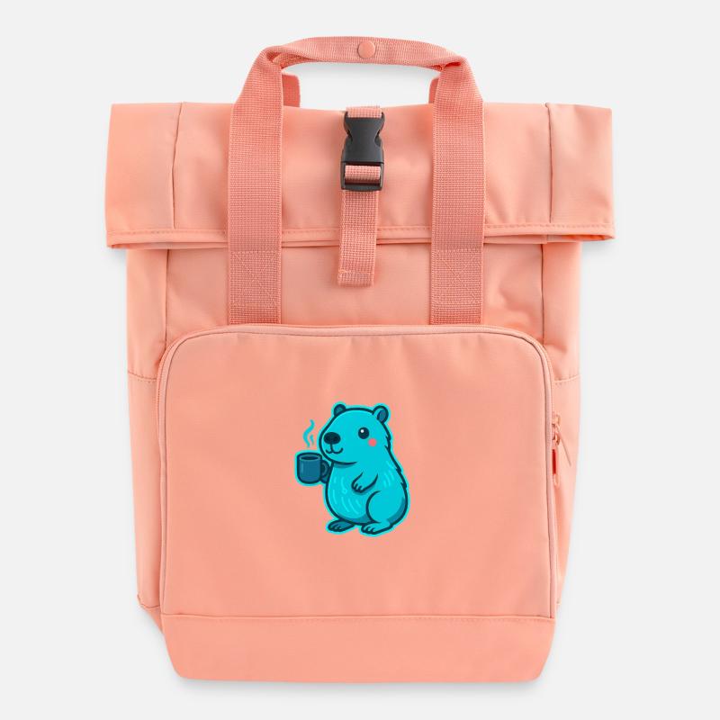 Capybara bleu avec café - Sac à dos Roll Top à deux anses - rose liberty