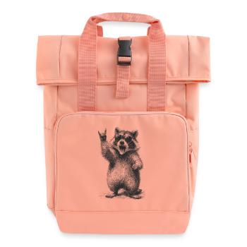 Raccoon Silhouette mit Pfotengruß - Rolltop Rucksack mit zwei Griffen - Chintzrosa - Vorne
