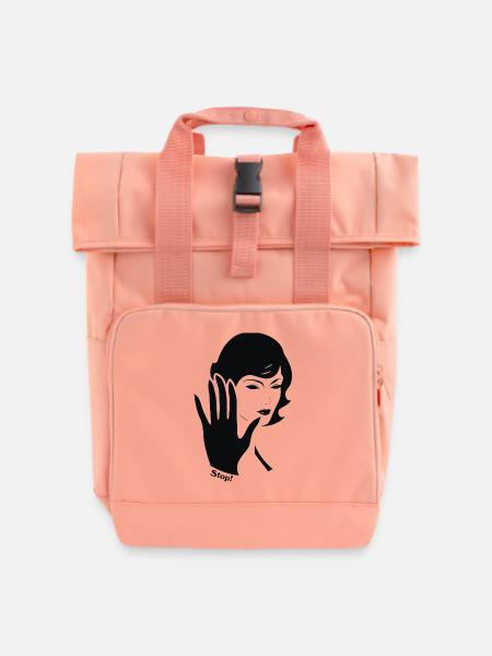 Linienhand Portrait Retro - Rolltop Rucksack mit zwei Griffen - Chintzrosa
