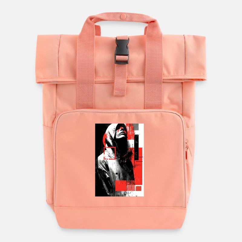 Glitch face in red gloss - Roll Top Backpack with Two Handles - chintz rose