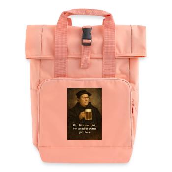 Martin Luther + Bier + Spruch - Rolltop Rucksack mit zwei Griffen - Chintzrosa - Vorne