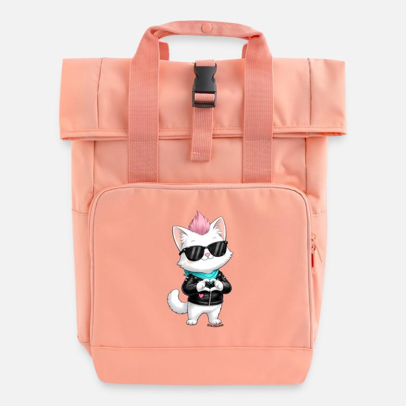 Petit Cœur de Chat Rose - Sac à dos Roll Top à deux anses - rose liberty