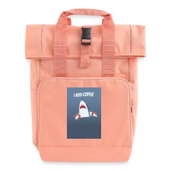 I Need Coffee Funny Shark Design - Roll Top Backpack with Two Handles - chintz rose - Front