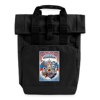 Russische Matroschka und Samowar - Rolltop Rucksack mit zwei Griffen - Schwarz - Vorne
