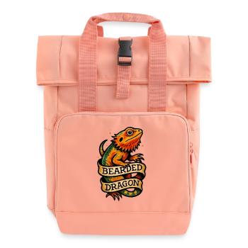 Dragon Barbu Pogona avec Bannière Vintage - Sac à dos Roll Top à deux anses - rose liberty - Devant