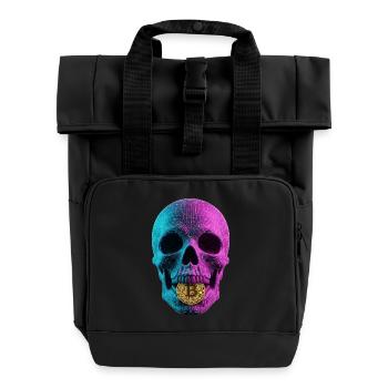 Bitcoin Skull Wireframe Design Cyan Magenta - Rolltop Rucksack mit zwei Griffen - Schwarz - Vorne