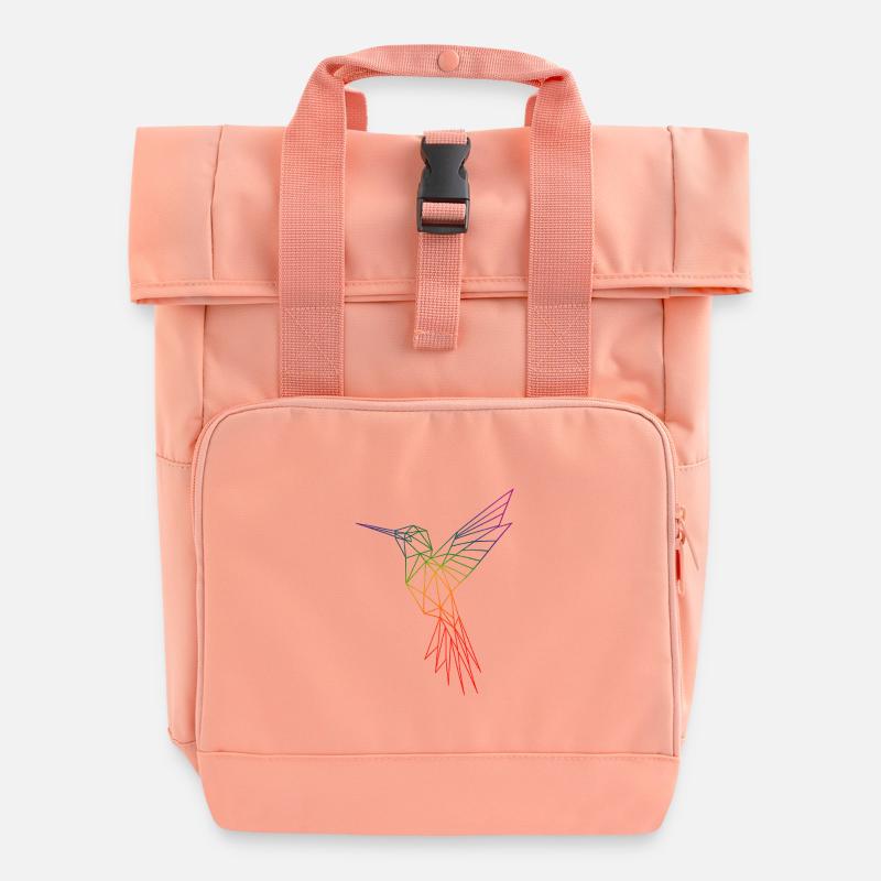 Regenbogen-Origami-Kolibri - Rolltop Rucksack mit zwei Griffen - Chintzrosa