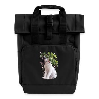 Curious cat with lime on branch - Roll Top Backpack with Two Handles - black - Front