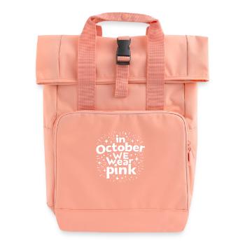 In october we wear pink, Brest cancer awareness - Roll Top Backpack with Two Handles - chintz rose - Front