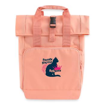 Königliche Katze - Fressen, Schlafen, Regieren - Rolltop Rucksack mit zwei Griffen - Chintzrosa - Vorne