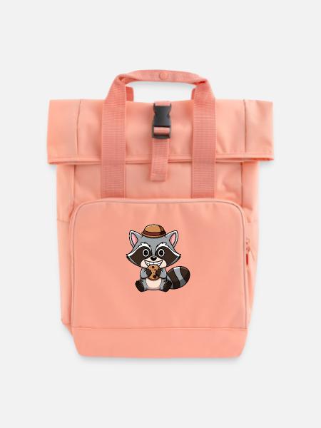 Chibi Kawaii Waschbär - Rolltop Rucksack mit zwei Griffen - Chintzrosa
