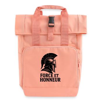 Strength & Honor – Spartanischer Stil - Rolltop Rucksack mit zwei Griffen - Chintzrosa - Vorne