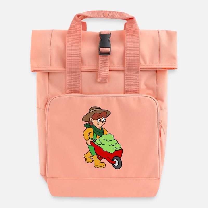 Gardener with wheelbarrow - Roll Top Backpack with Two Handles - chintz rose
