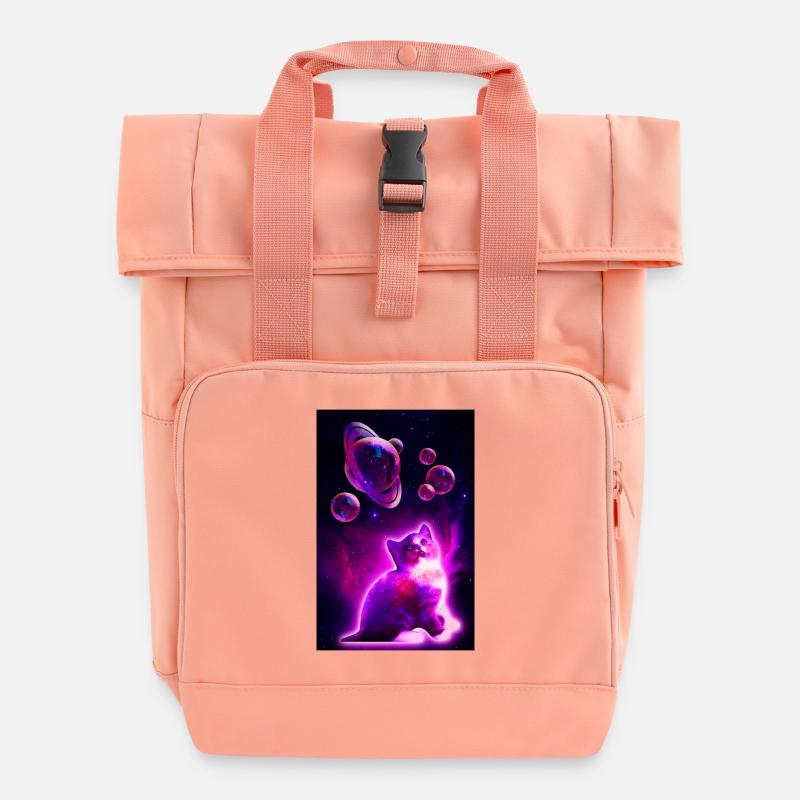 Space Bubble Kitty - Rolltop Rucksack mit zwei Griffen - Chintzrosa