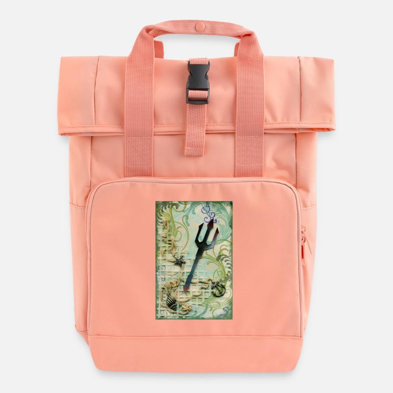 Mythical Trident with Nautical Accents - Roll Top Backpack with Two Handles - chintz rose