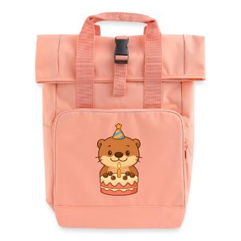 Little Otter Birthday - Roll Top Backpack with Two Handles - chintz rose - Front