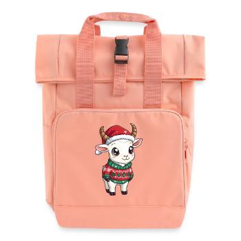 Mountain Goat Christmas - Roll Top Backpack with Two Handles - chintz rose - Front