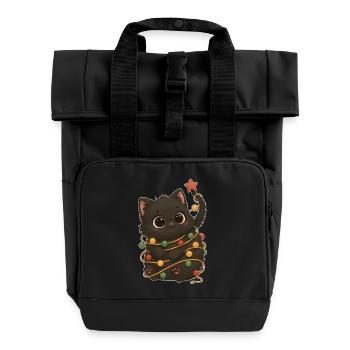 Schwarze Katze Weihnachten Lichterkette Lustig - Rolltop Rucksack mit zwei Griffen - Schwarz - Vorne