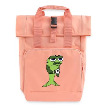 Tired fish with coffee cup - Roll Top Backpack with Two Handles - chintz rose - Front