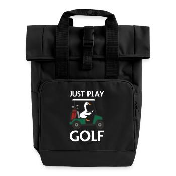 Duck dich im Golfwagen – Spiel einfach Golf - Rolltop Rucksack mit zwei Griffen - Schwarz - Vorne