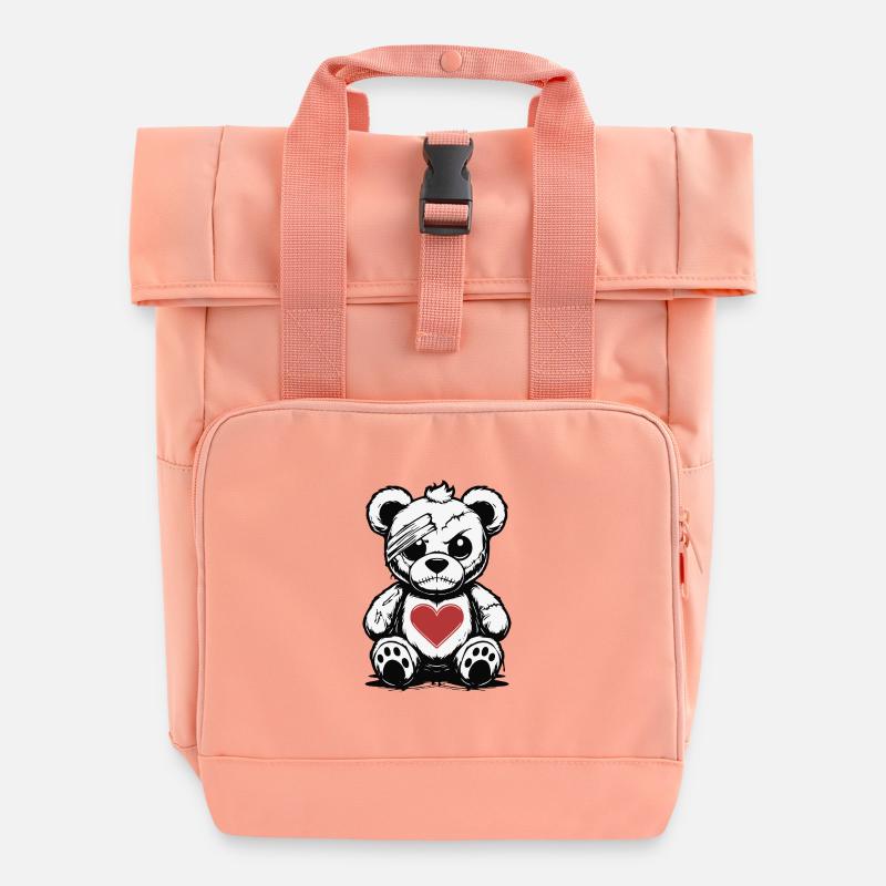 Grumpy Teddy with a good Heart - Roll Top Backpack with Two Handles - chintz rose