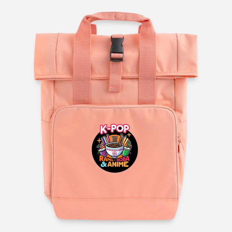 K-pop: Ramen, Boba and Anime - Roll Top Backpack with Two Handles - chintz rose
