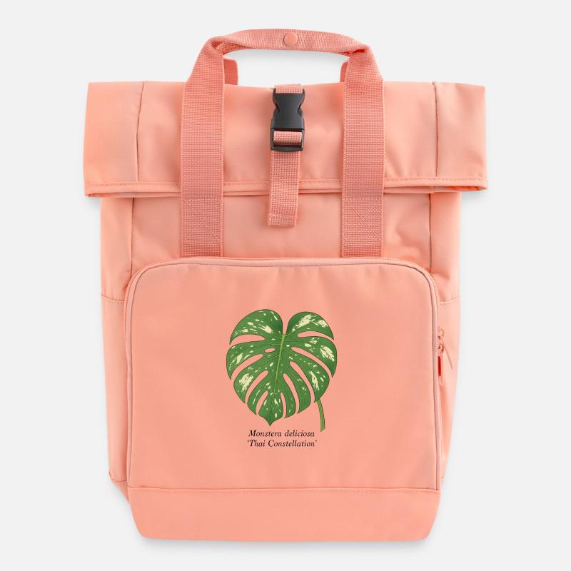 stylische Pflanze - Thai Constellation Monstera - Rolltop Rucksack mit zwei Griffen - Chintzrosa