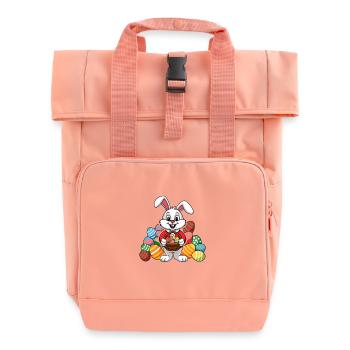 Lustiger Osterhase mit vielen bunten Ostereiern - Rolltop Rucksack mit zwei Griffen - Chintzrosa - Vorne