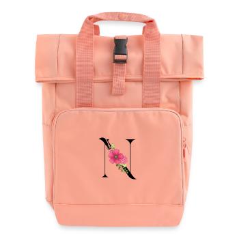 Eleganter Buchstabe 'T' mit Blumen - Rolltop Rucksack mit zwei Griffen - Chintzrosa - Vorne