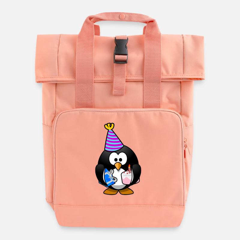 Penguin party - Roll Top Backpack with Two Handles - chintz rose