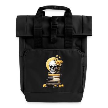 Stack of books with skull - Roll Top Backpack with Two Handles - black - Front