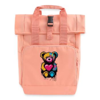 Teddybär mir Herz in den Händen - Rolltop Rucksack mit zwei Griffen - Chintzrosa - Vorne