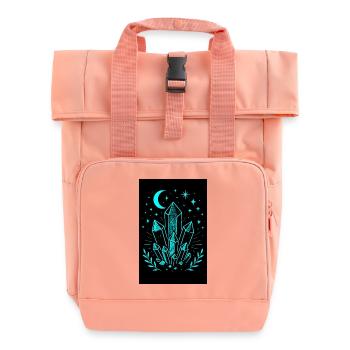 Mystical crystals, moon and stars in neon lights - Roll Top Backpack with Two Handles - chintz rose - Front